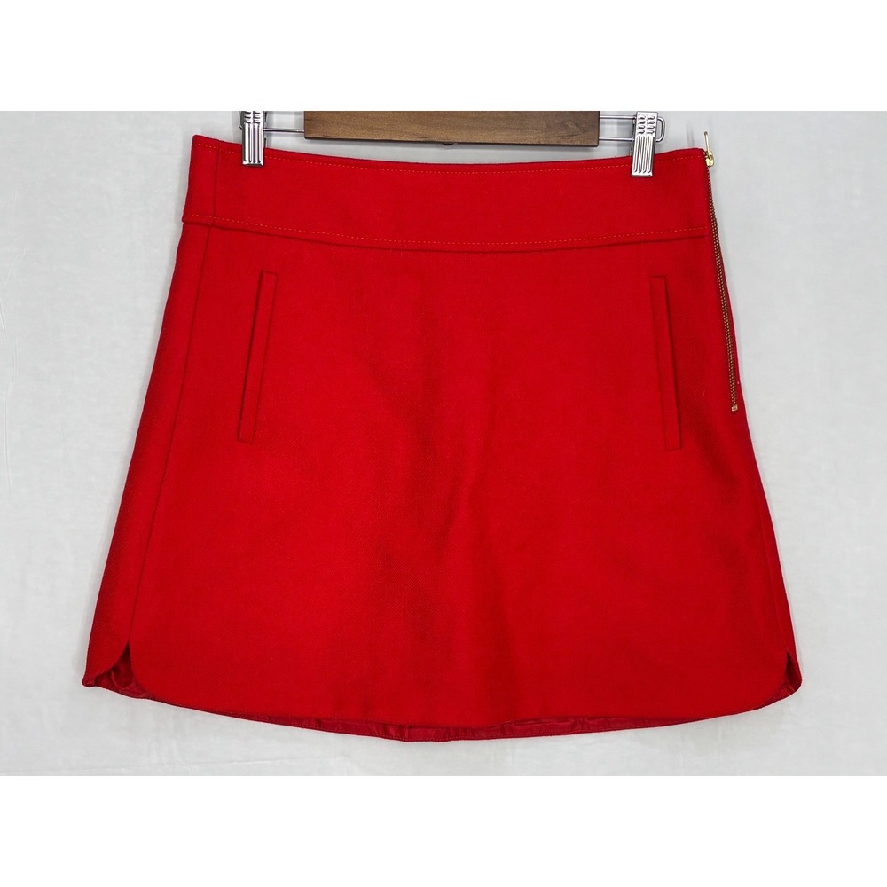 J.Crew Mini Skirt Womens Red Double-Serge Wool Lined Side Zipper Outdoor Size 8